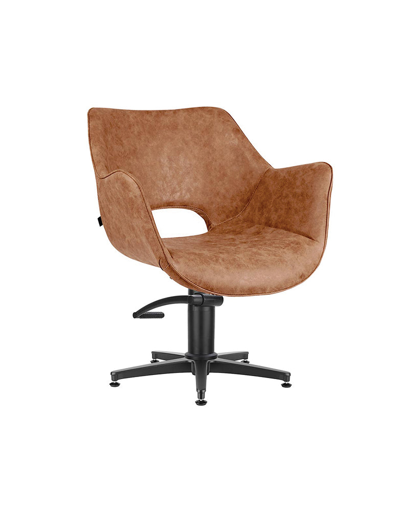 Chloe Tan - Brown hairdressing chair - Black cross foot